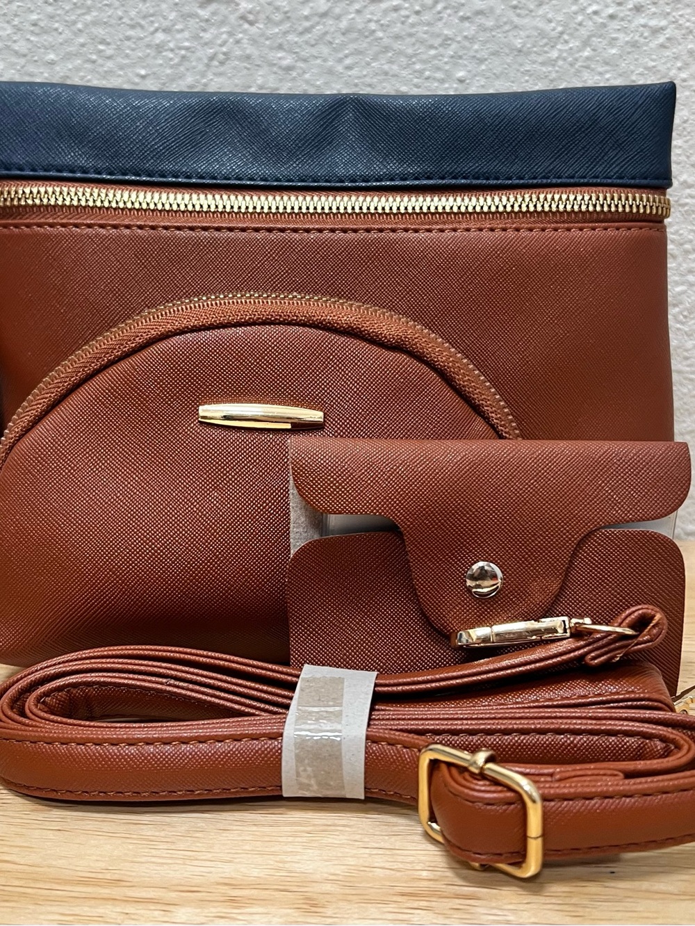 Nicole & Doris Brown and Navy Crossbody Bag Set